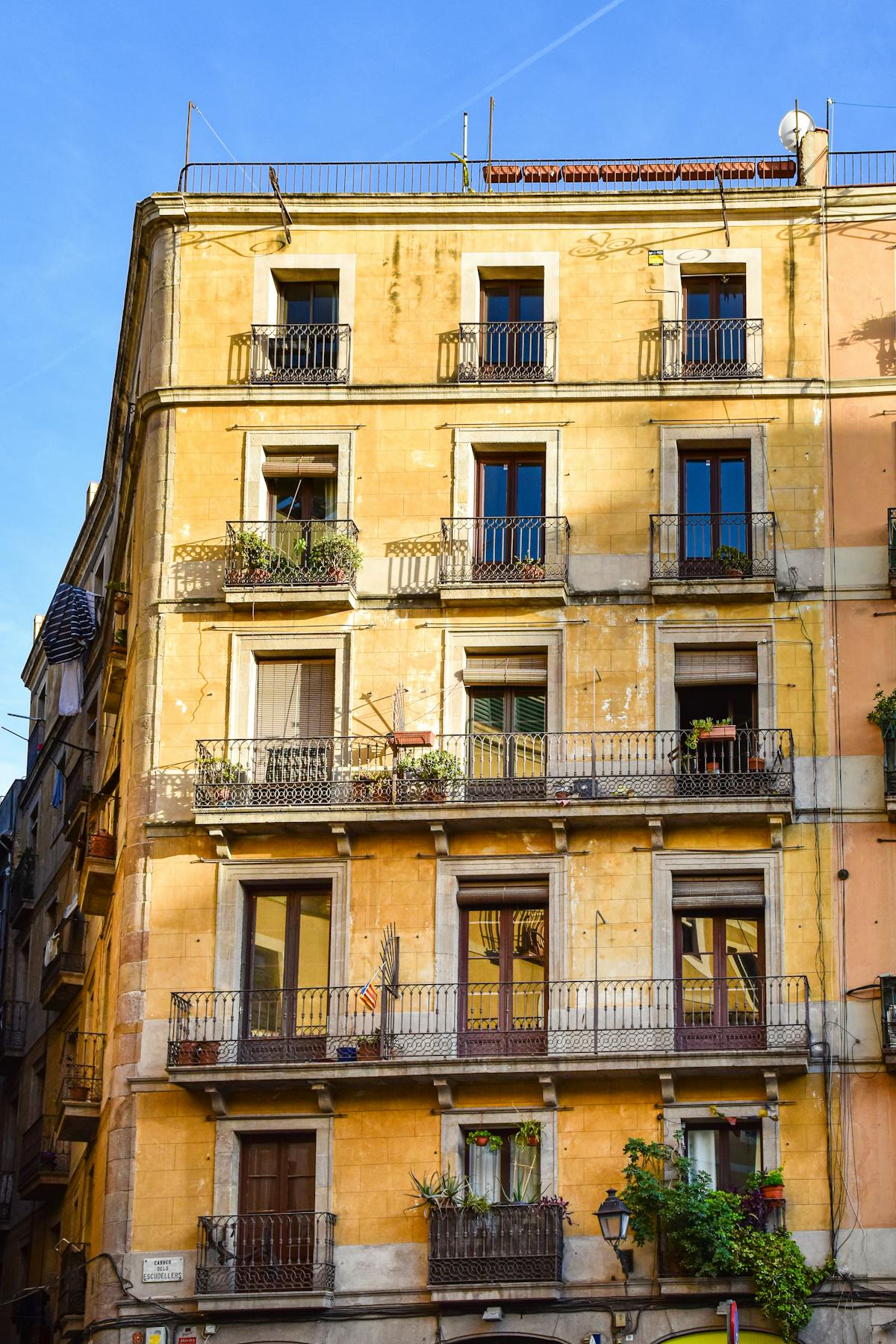 Historic residential building in Barcelona with classic balconies